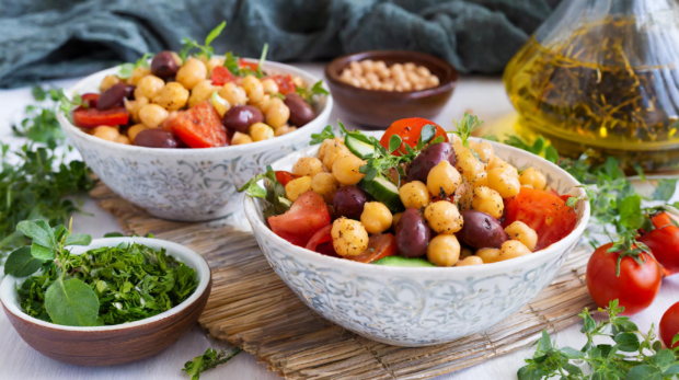 Chickpea mediterranean salad with oregano vinaigrette