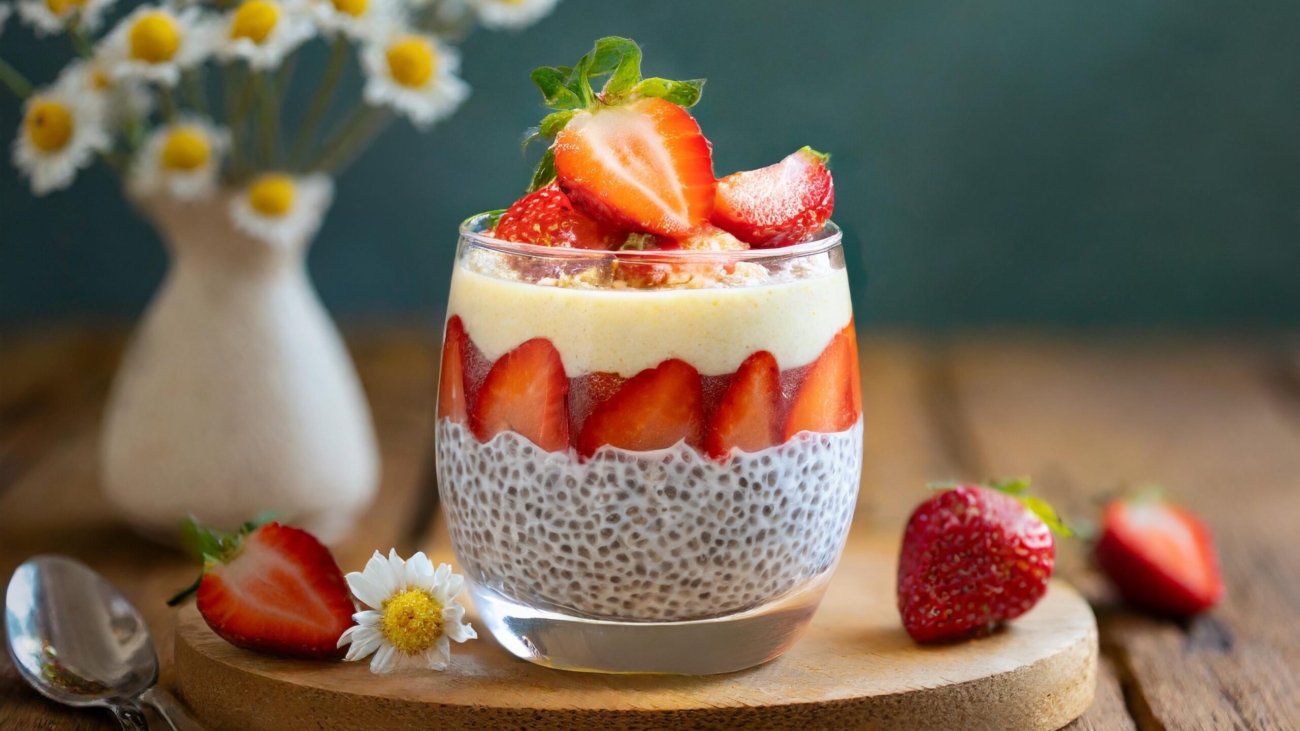 Strawberry Chia Pudding with fresh vanilla