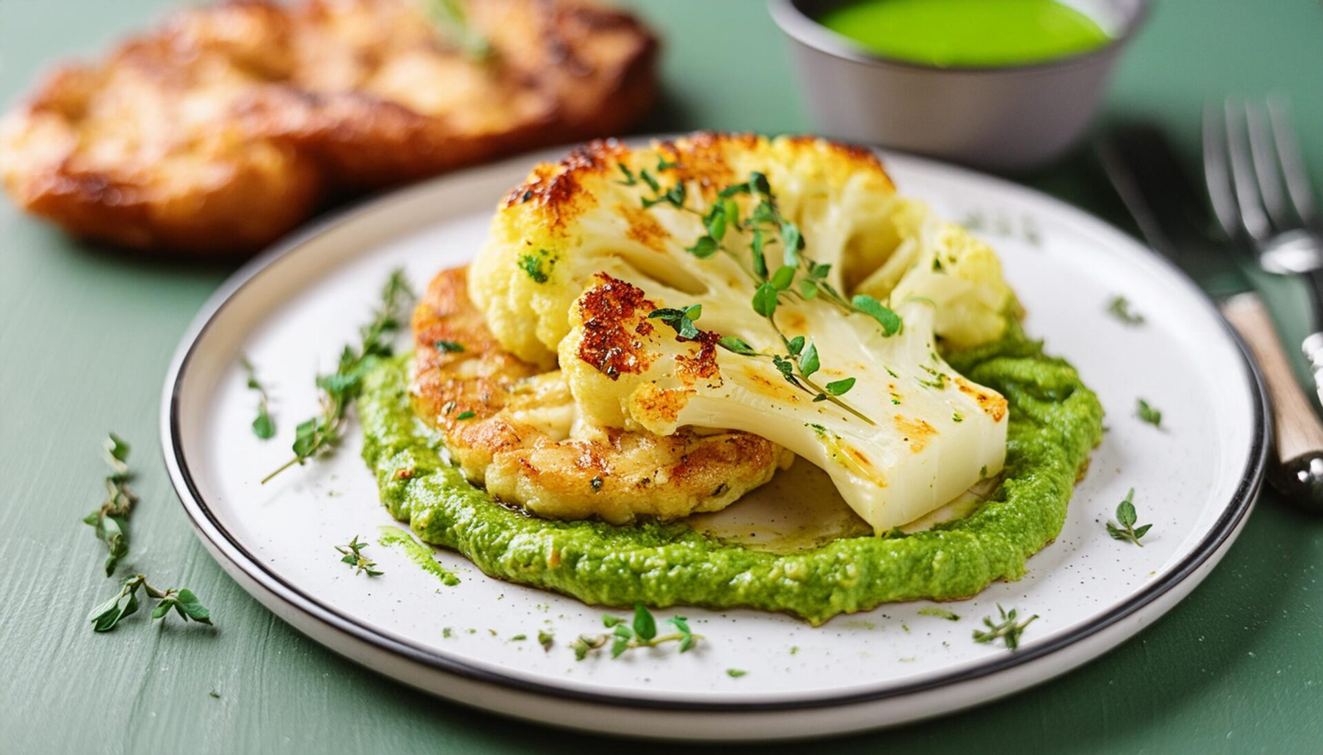 Cauliflower Steak with Herb Sauce Veggie Vibes & Vines