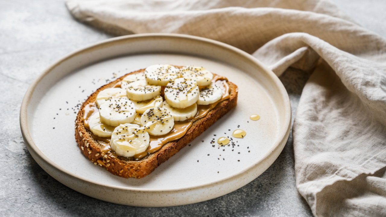 Almond Butter Banana Honey Toast | Healthy Breakfast Toast Recipe