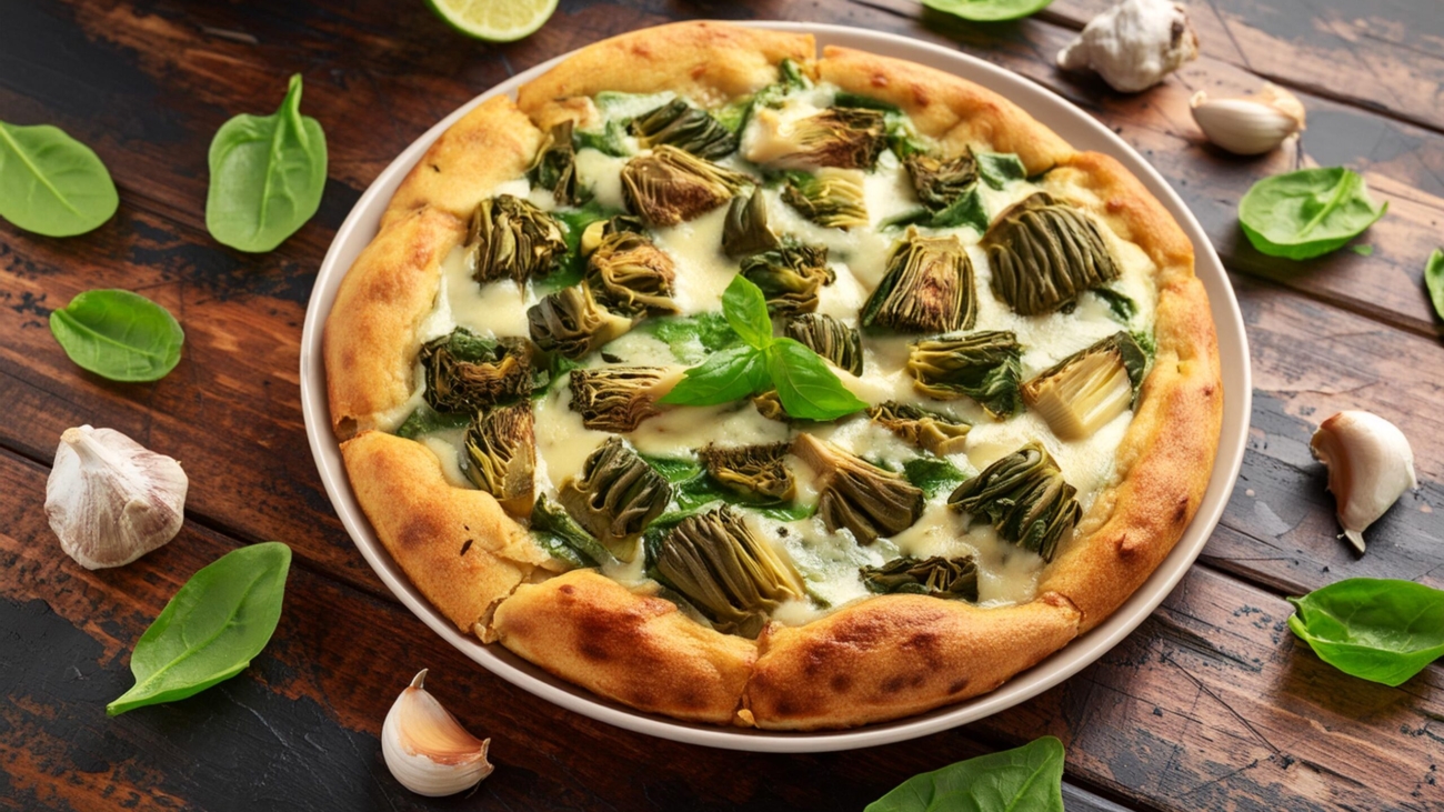 Pizza-with-Spinach-and-Artichoke-Vegan