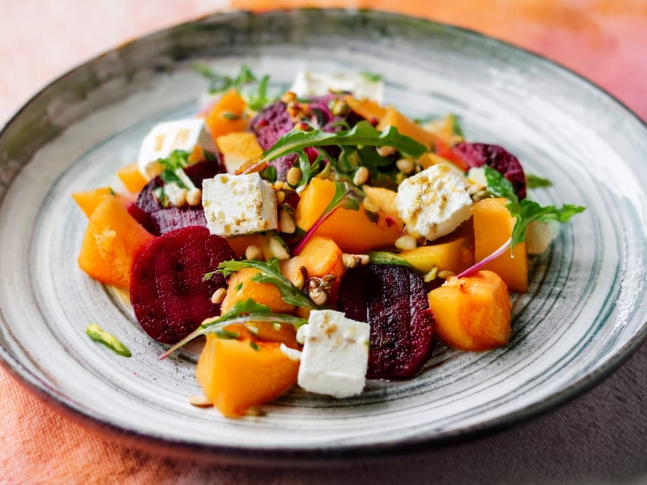 Salad with Melon Vegan Feta and Beet 169 4