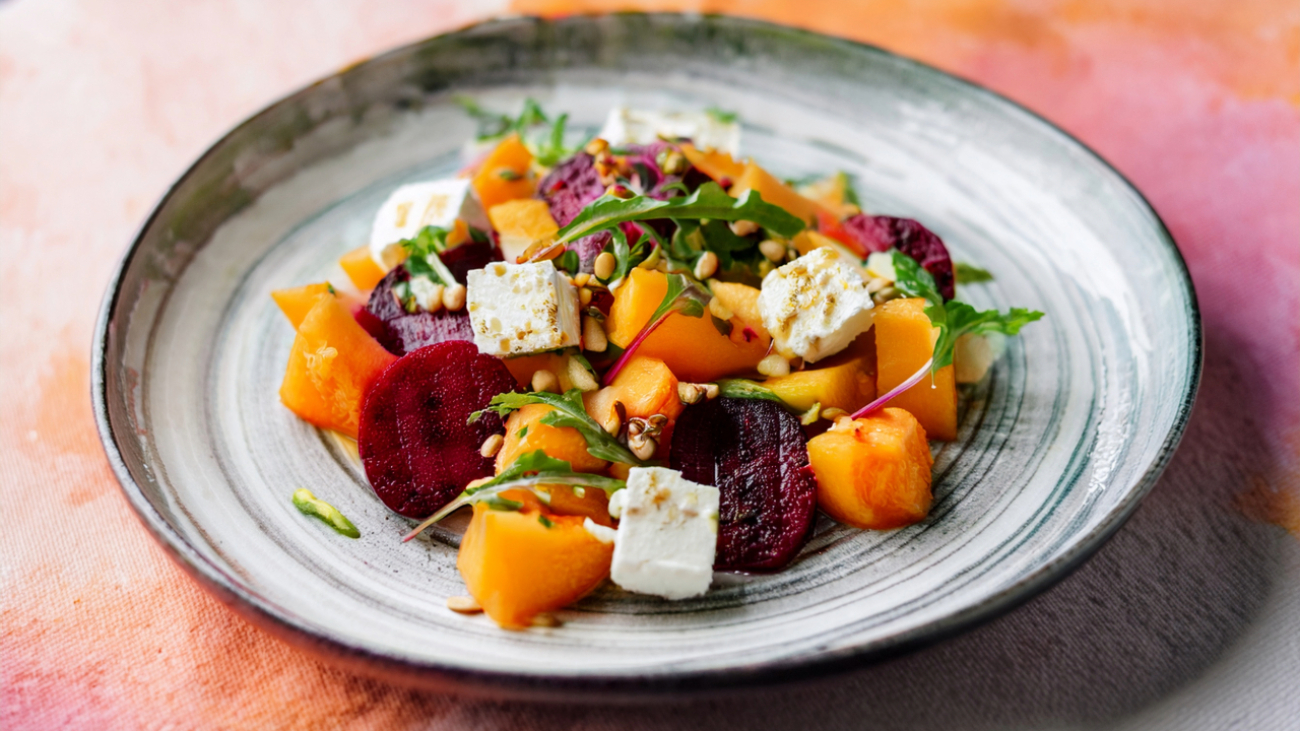 Salad with Melon Vegan Feta and Beet 169 4