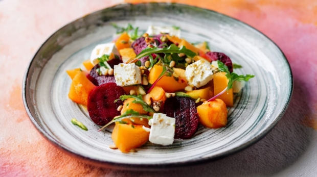 Salad with Melon Vegan Feta and Beet 169 4