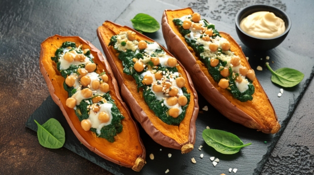 Stuffed-Sweet-Potatoes-with-Chickpea-and-Spinach