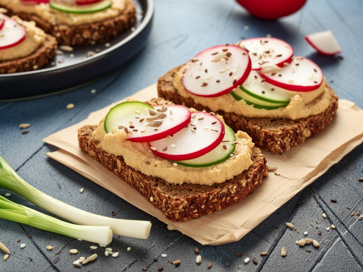 Toast-with-Hummus-Cucumbers-and-Radishes-Veggie