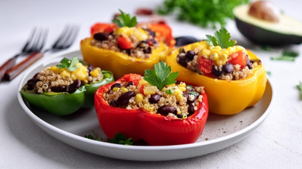 Bell-Peppers-Stuffed-with-Quinoa-and-Black-Beans