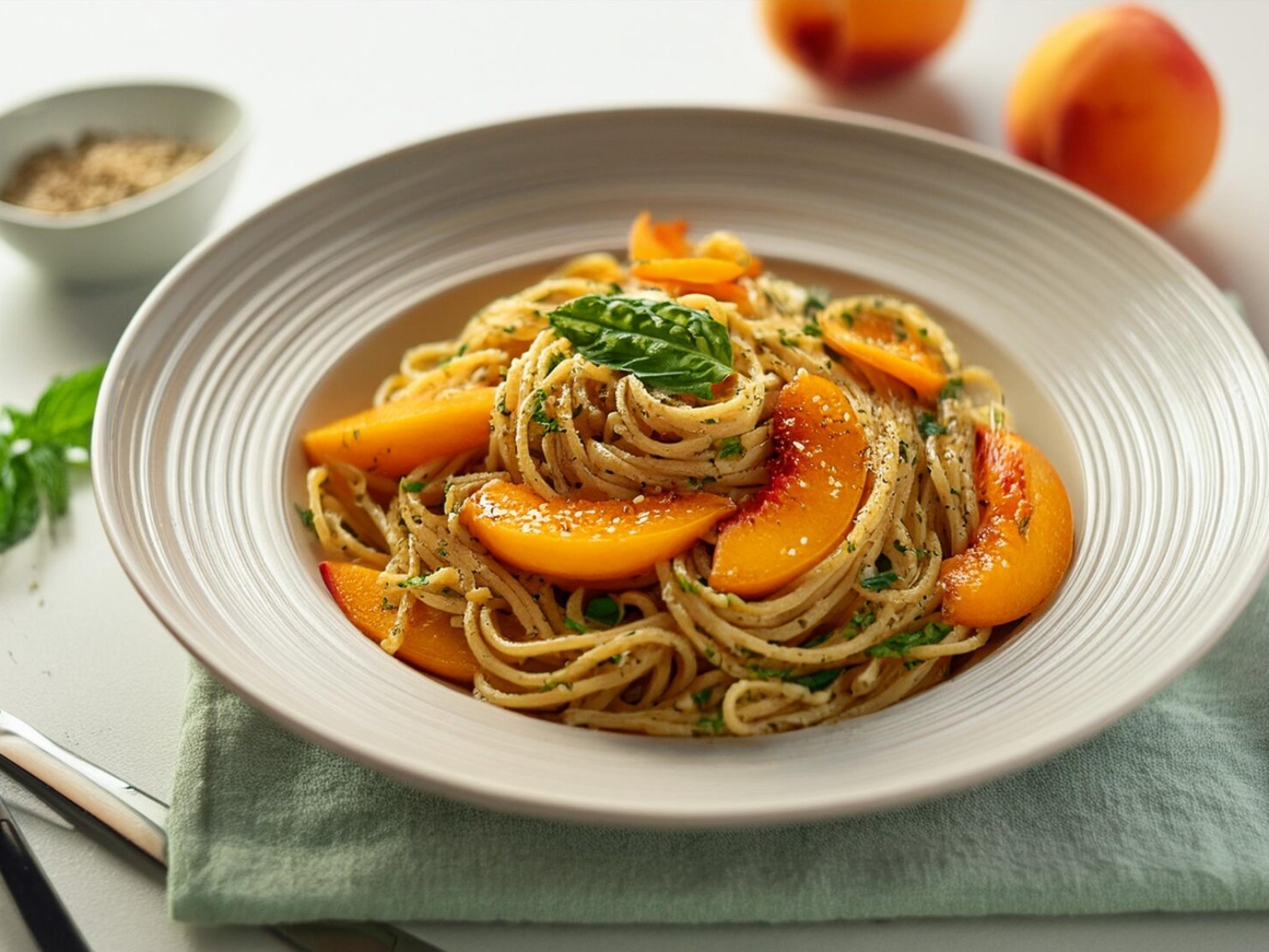Peach-and-Walnut-Pesto-Pasta