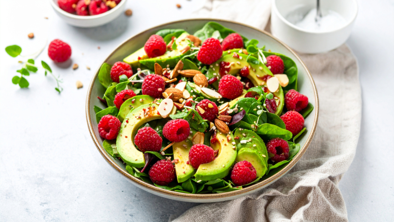 Raspberry Avocado Salad with Toasted Almonds 169 1