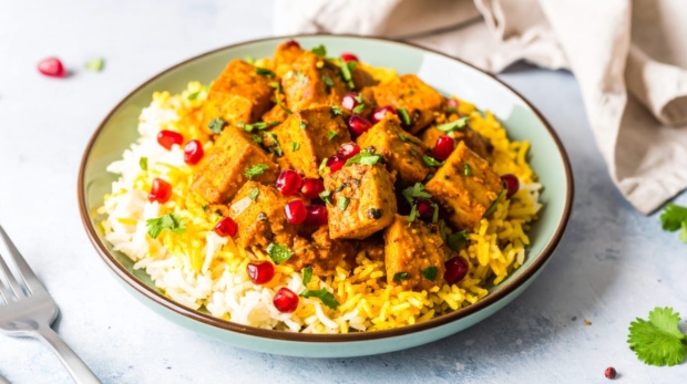 Tempeh Tikka Masala with Saffron Coconut Rice (Vegan) 169 1
